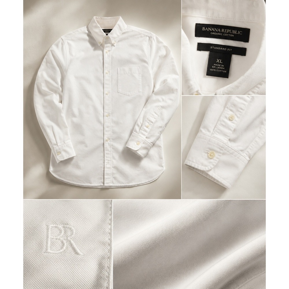 Banana Republic Mens Button Down Shirt XL White Organic Cotton Oxford Standard